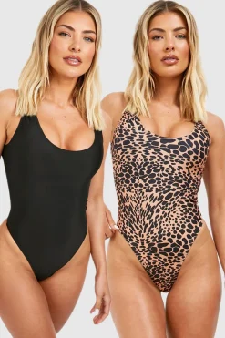 2 Pack Print Plain Scoop Neck Swimsuit | Nasty Gal