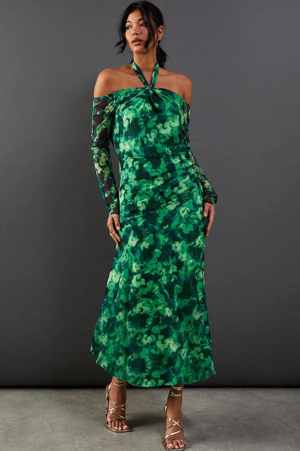 Abstract Print Twist Mesh Midi Dress | Nasty Gal