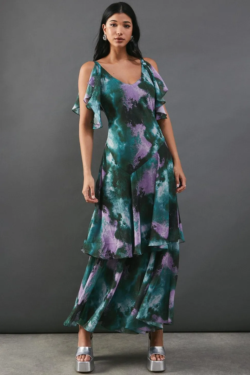 Abstract Strappy Chiffon Tendril Layer Midi Dress | Nasty Gal