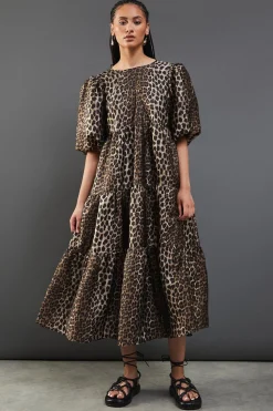 Animal Organza Puff Sleeve Midi Smock Dress | Nasty Gal