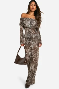 Animal Rib Knit Slouchy Bardot Maxi Dress | Nasty Gal