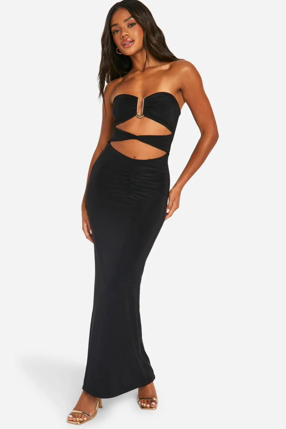 Bandeau Gold Trim Cut Out Maxi Dress | Nasty Gal
