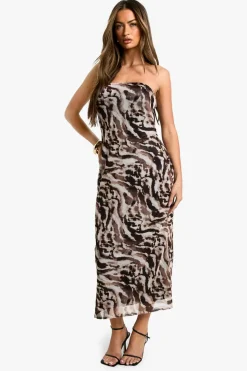 Bandeau Printed Mesh Midaxi Dress | Nasty Gal