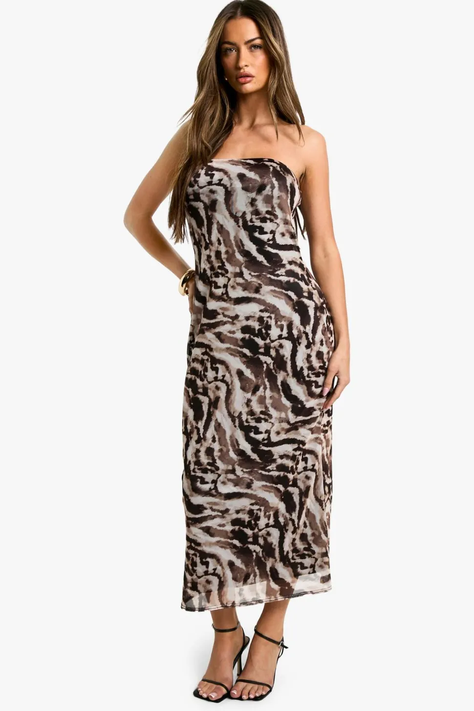 Bandeau Printed Mesh Midaxi Dress | Nasty Gal