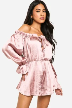 Bardot Ruched Satin Playsuit | Nasty Gal