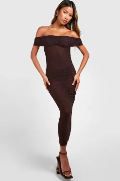 Bardot Ruched Textured Midaxi Dress | Nasty Gal