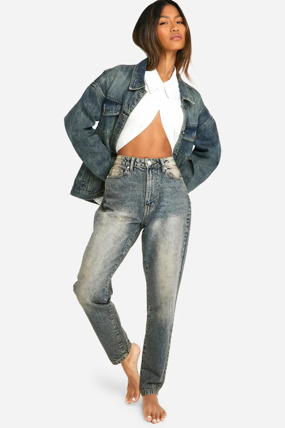 Basics 32 Inch Leg Sand Blast High Waisted Mom Jeans | Nasty Gal