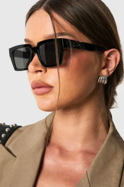 Black Frame Rectangular Sunglasses | Nasty Gal
