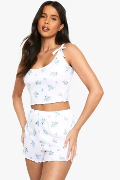 Blue Floral Print Vest & Shorts Pyjama Set | Nasty Gal