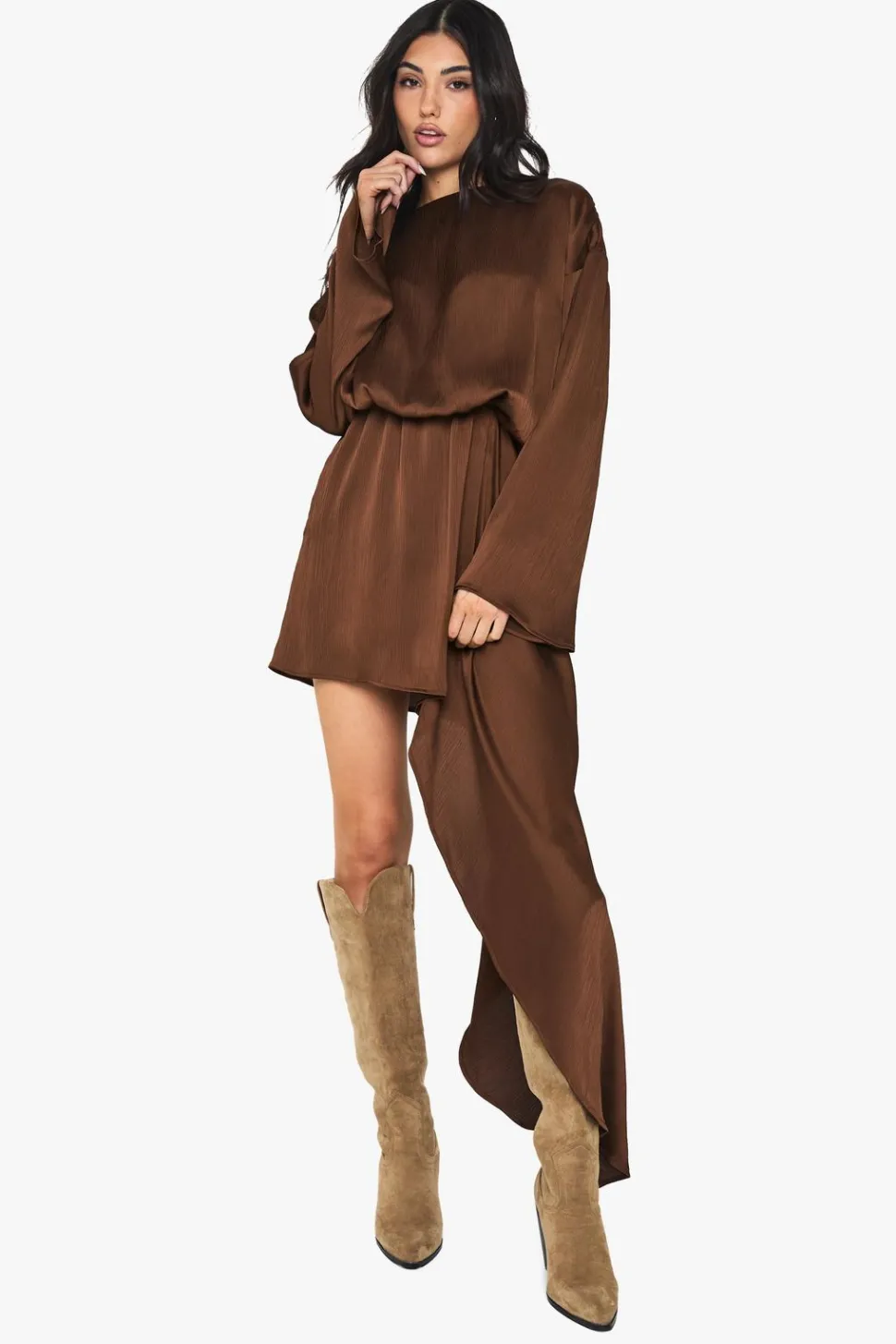 Boat Neck Blouson Drape Mini Dress | Nasty Gal