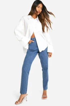 Boohoo Basics 32 Inch Leg High Waisted Slim Fit Mom Jeans | Nasty Gal