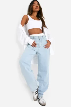 Boohoo Basics High Waisted Boyfriend Jeans | Nasty Gal