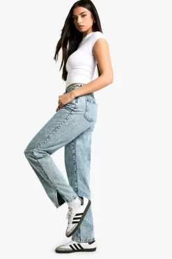 Boohoo Basics High Waisted Split Hem Straight Leg Jeans | Nasty Gal