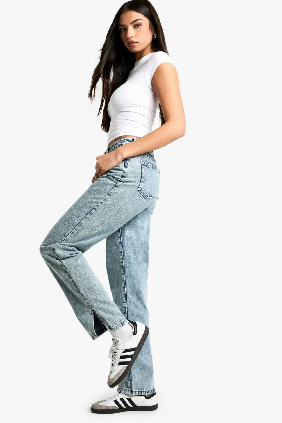 Boohoo Basics High Waisted Split Hem Straight Leg Jeans | Nasty Gal