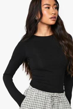Boohoo Basics Longline Long Sleeve Crew Neck Top | Nasty Gal