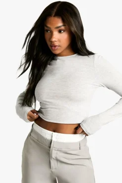 Boohoo Basics Longline Long Sleeve Crew Neck Top | Nasty Gal