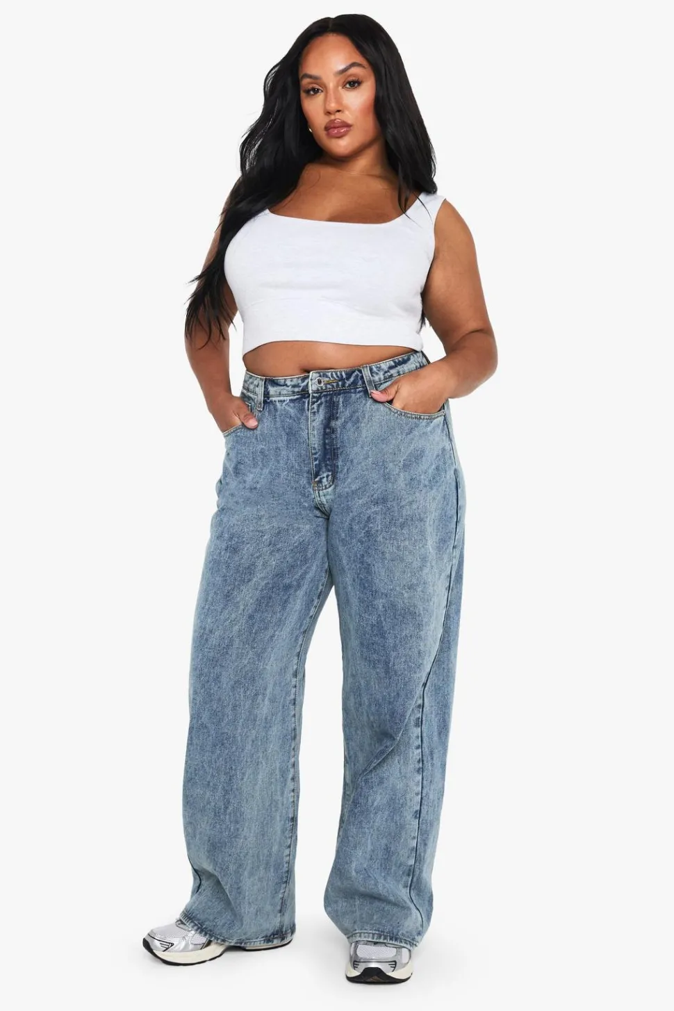 Boohoo Basics Plus Denim Wide Leg Jean | Nasty Gal