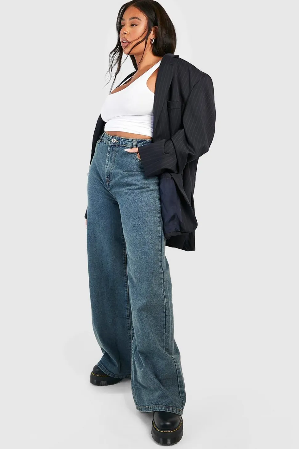 Boohoo Basics Plus High Waisted Wide Leg Jeans | Nasty Gal