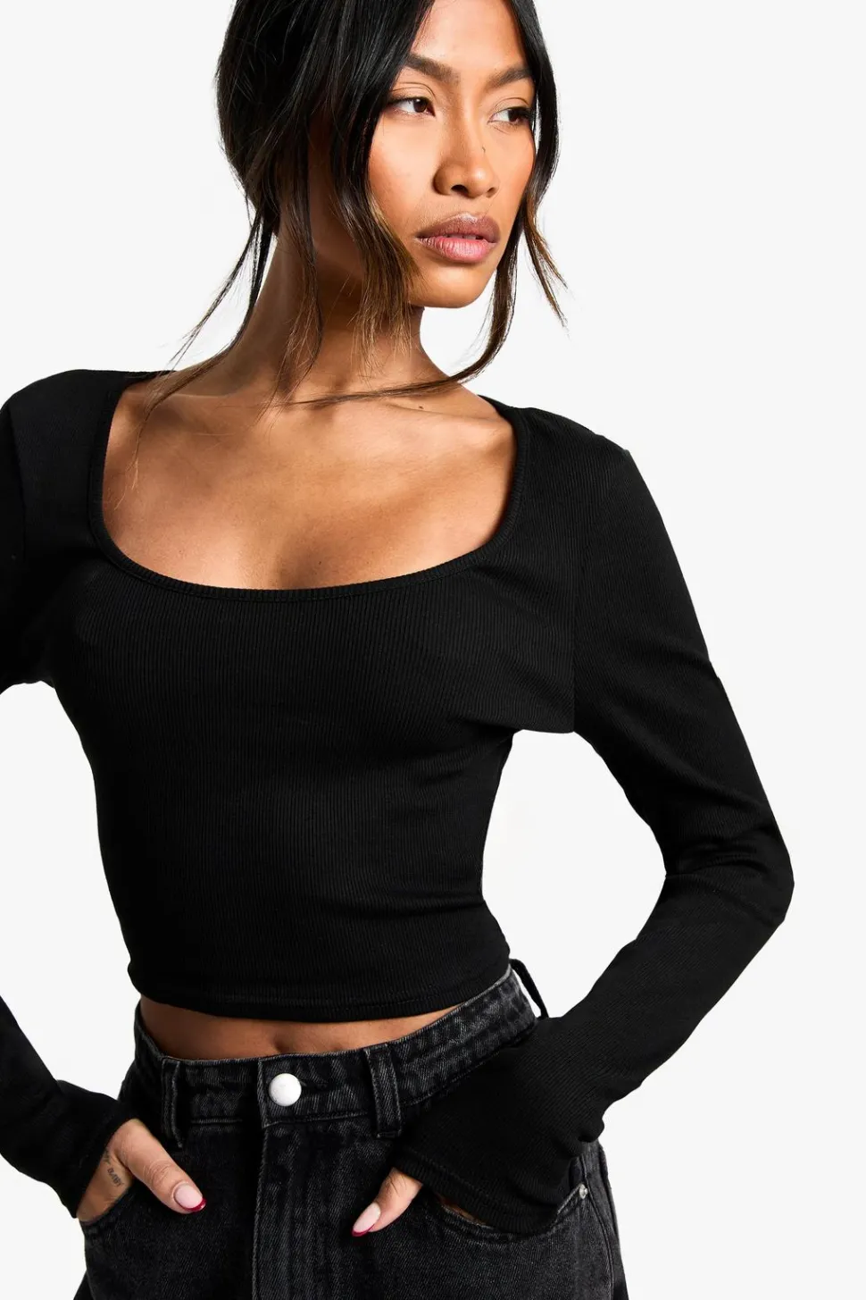 Boohoo Basics Scoop Neck Long Sleeve Top | Nasty Gal