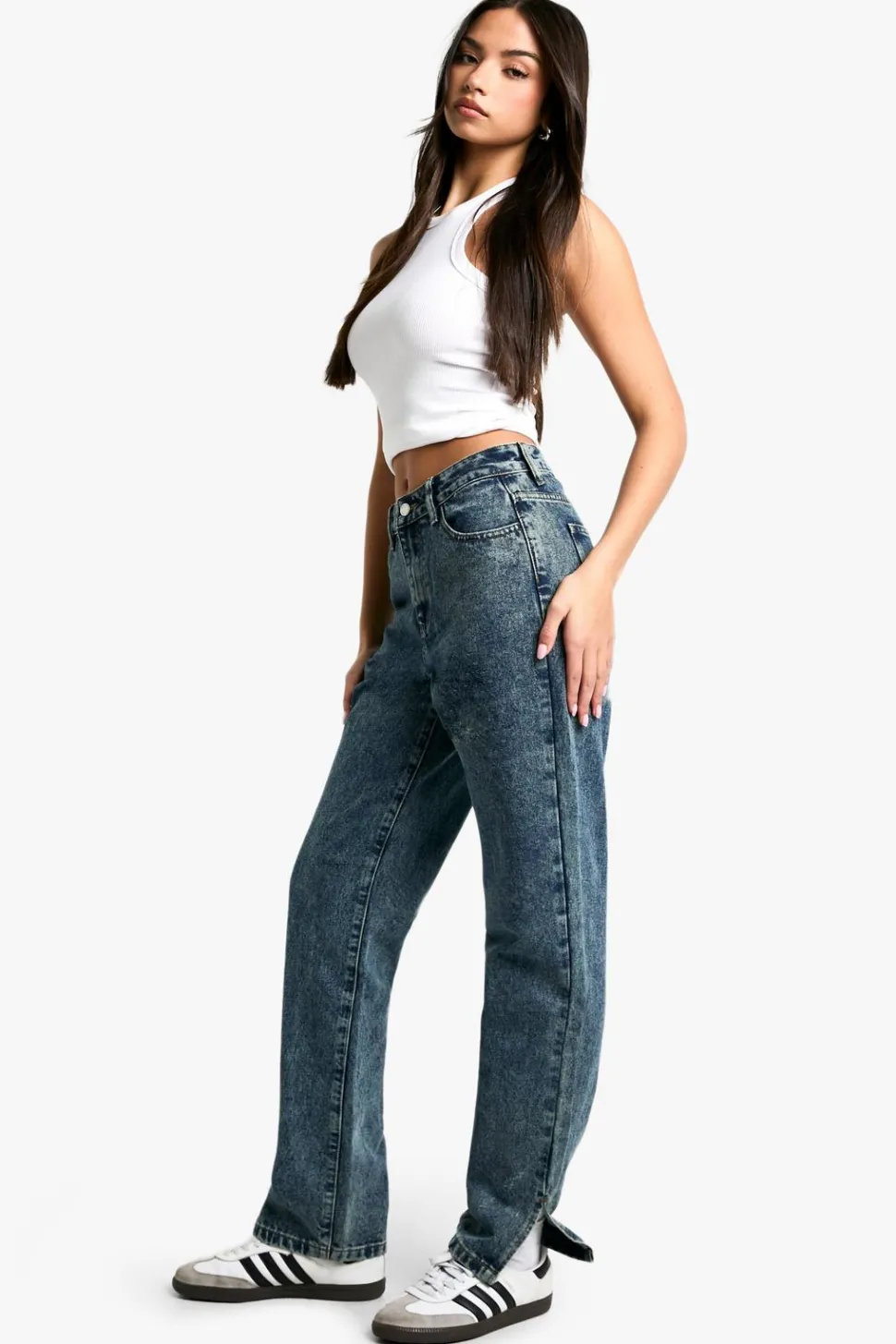 Boohoo Basics Split Hem Straight Leg Jeans | Nasty Gal