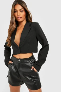 Boohoo Basics Woven Single Button Crop Blazer | Nasty Gal