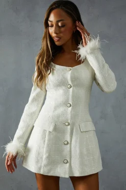 BoucleFeather TrimA-LineMini Dress | Nasty Gal