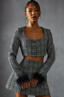 BoucleFeather TrimCroppedJacket | Nasty Gal