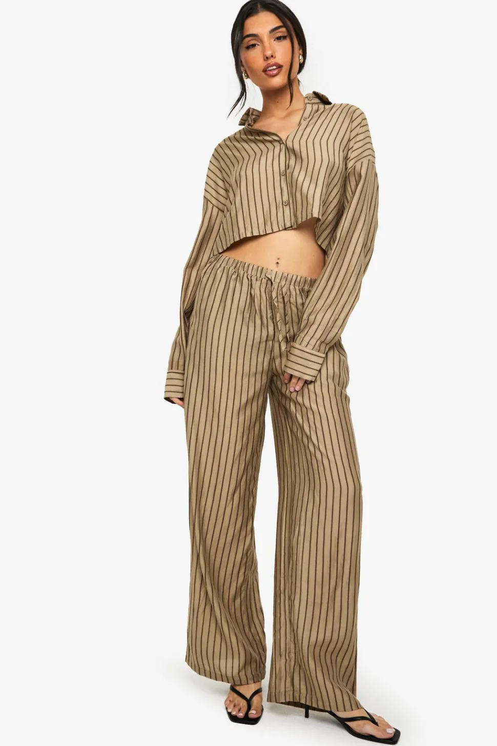 Boxy Stripe Long Sleeve Shirt & Wide Leg Trousers Beach Co-Ord | Nasty Gal