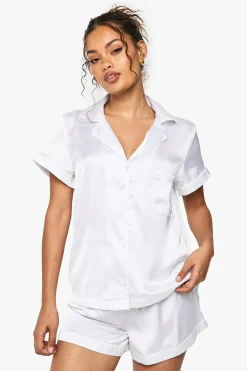 Bridal Satin Short Sleeve Shirt & Shorts Pyjama Set | Nasty Gal