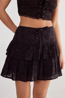 Broderie Lace Up Tiered Mini Skirt | Nasty Gal