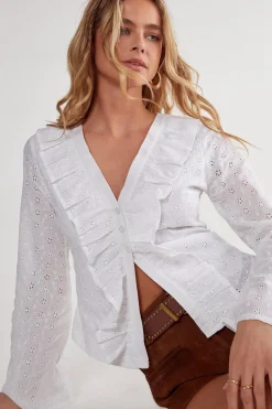 Broderie Ruffle Button Top | Nasty Gal
