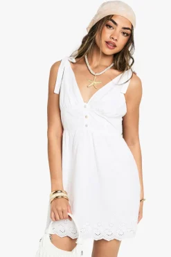 Broderie Strappy Tie Detail Mini Dress | Nasty Gal