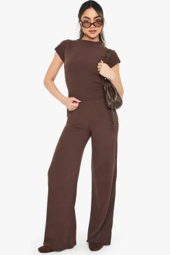 Brushed Rib T-Shirt and Wide Leg Trouser Set | Nasty Gal
