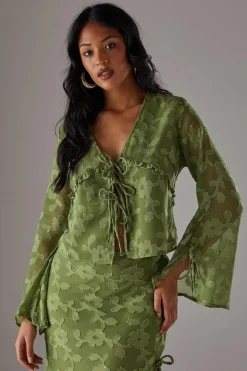 Burnout Chiffon Ruffle Tie Front Blouse Co-ord | Nasty Gal