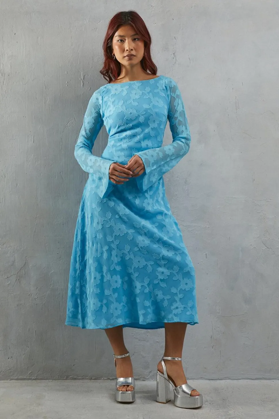 Burnout Chiffon Slash Neck Flutter Sleeve Bias Midi Dress | Nasty Gal