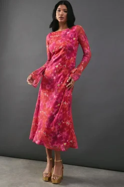 Burnout Floral Chiffon Slash Neck Bias Midi Dress | Nasty Gal