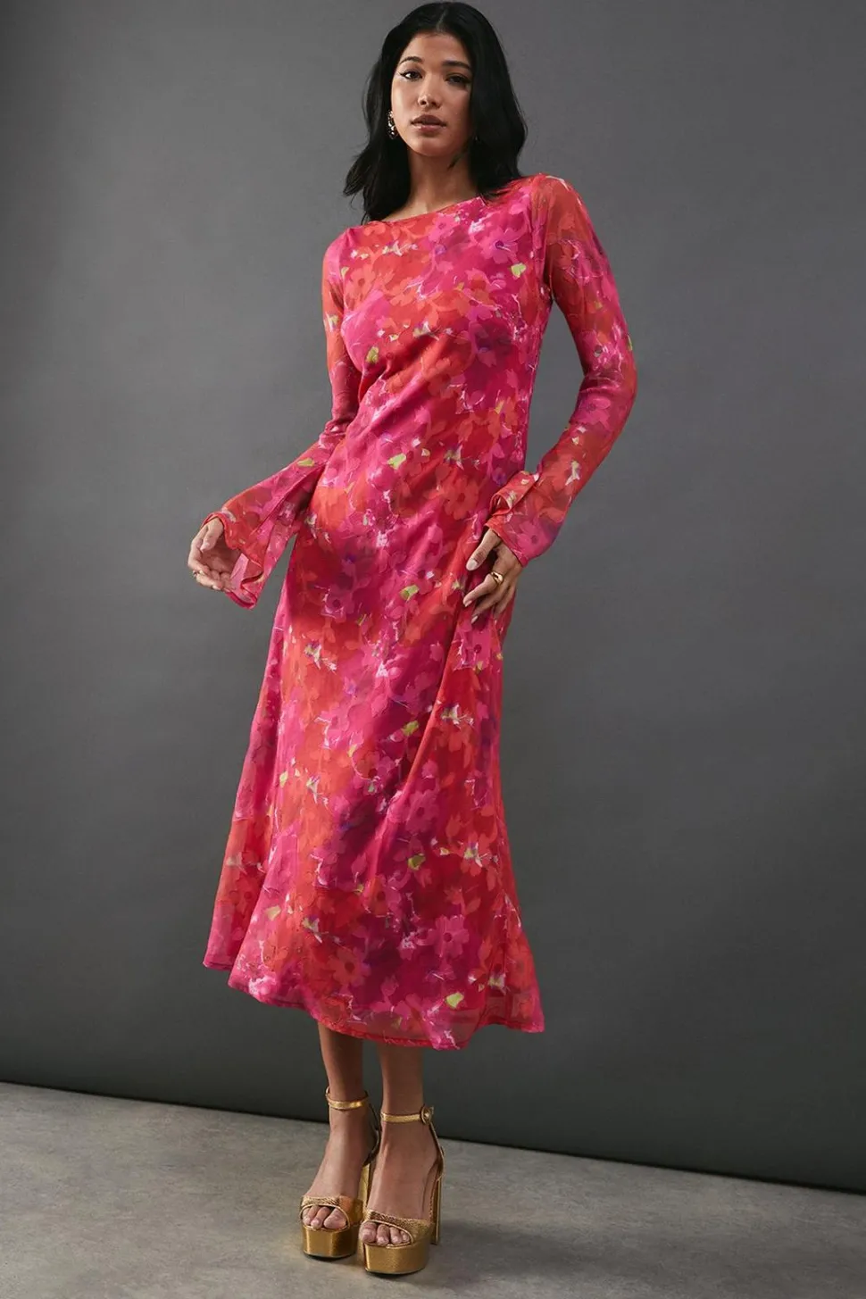 Burnout Floral Chiffon Slash Neck Bias Midi Dress | Nasty Gal