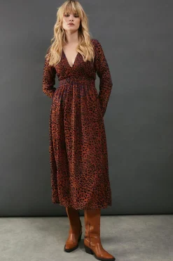 Burnout Leopard Velvet Plunge Neck Waisted Midi Dress | Nasty Gal