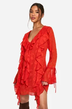 Burnout Paisley Ruffle Mini Dress | Nasty Gal