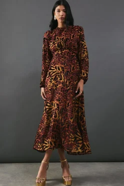 Burnout Velvet Balloon Sleeve Empire Seam Midi Dress | Nasty Gal