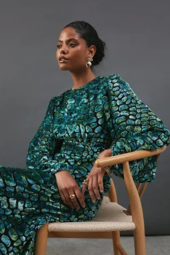 Burnout Velvet Balloon Sleeve Empire Seam Midi Dress | Nasty Gal