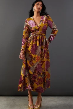 Burnout Velvet Plunge Neck Waisted Midi Dress | Nasty Gal