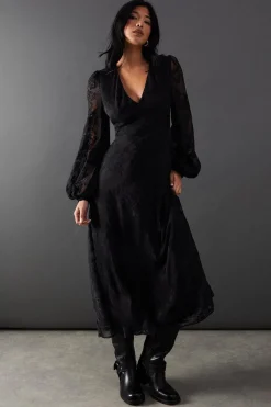 Burnout Velvet V Neck Midi Tea Dress | Nasty Gal