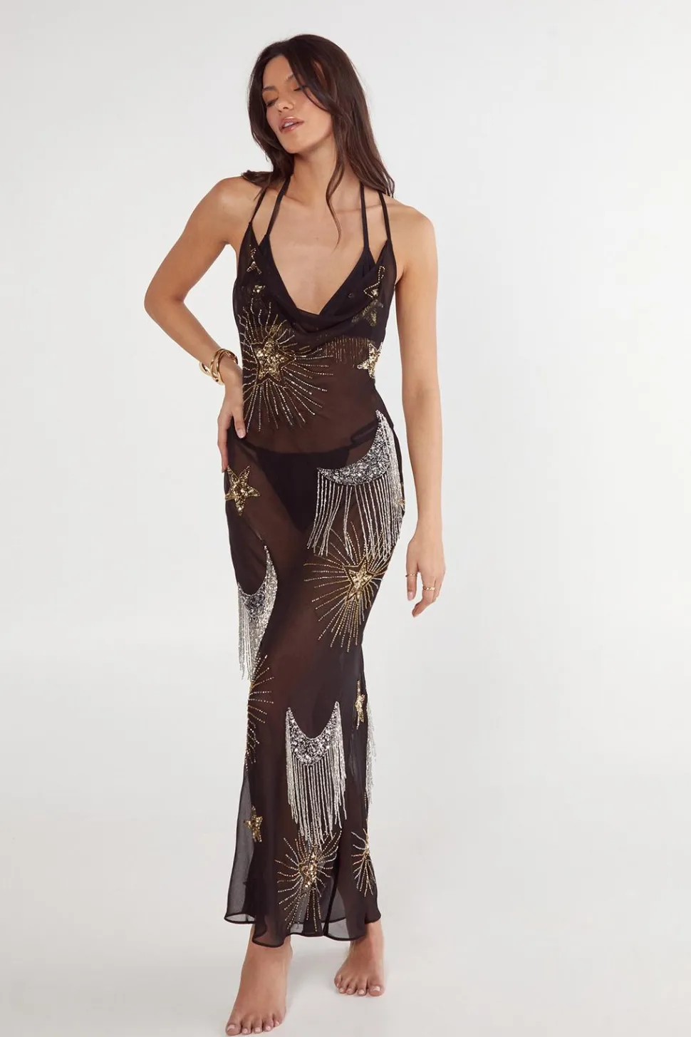 Celestial Embellished Tassel Detail Cowl Maxi Dress | Nasty Gal