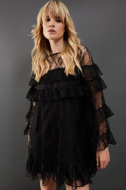 Chantilly Lace Tier Mini Smock Dress | Nasty Gal