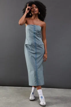 Check Hook & Eye Fitted Bandeau Midi Dress | Nasty Gal