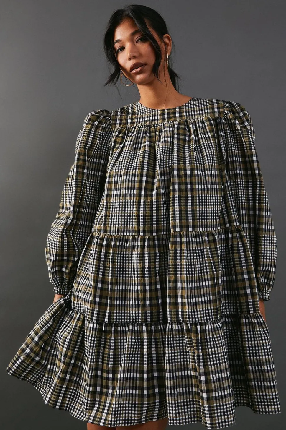 Check Smock Tiered Mini Dress | Nasty Gal