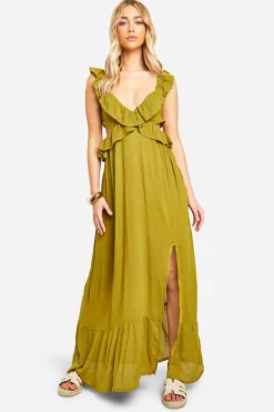 Cheesecloth Ruffle Plunge Maxi Dress | Nasty Gal