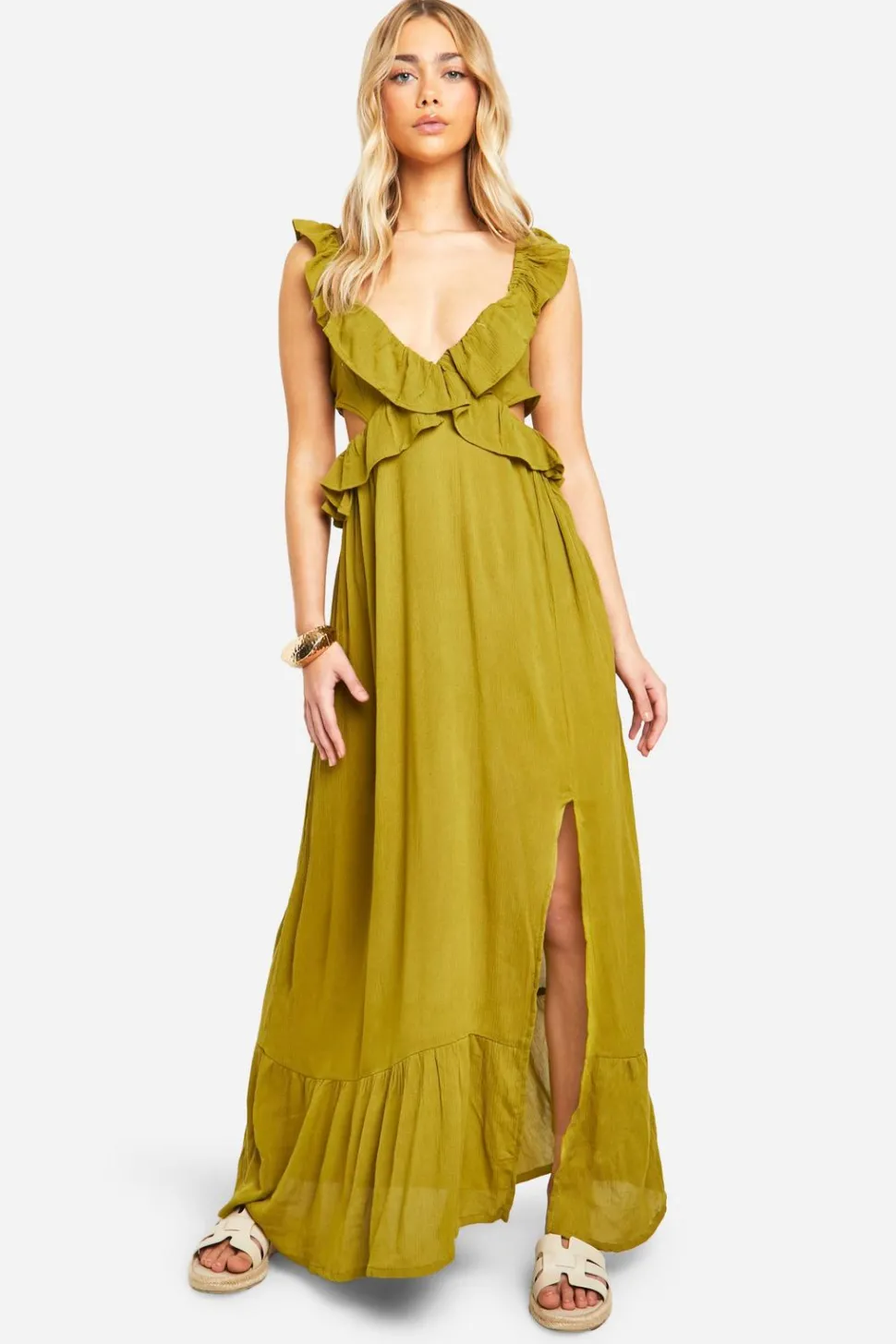 Cheesecloth Ruffle Plunge Maxi Dress | Nasty Gal