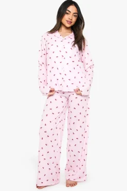 Cherry Print Long Sleeve Shirt & Trousers Pyjama Set | Nasty Gal